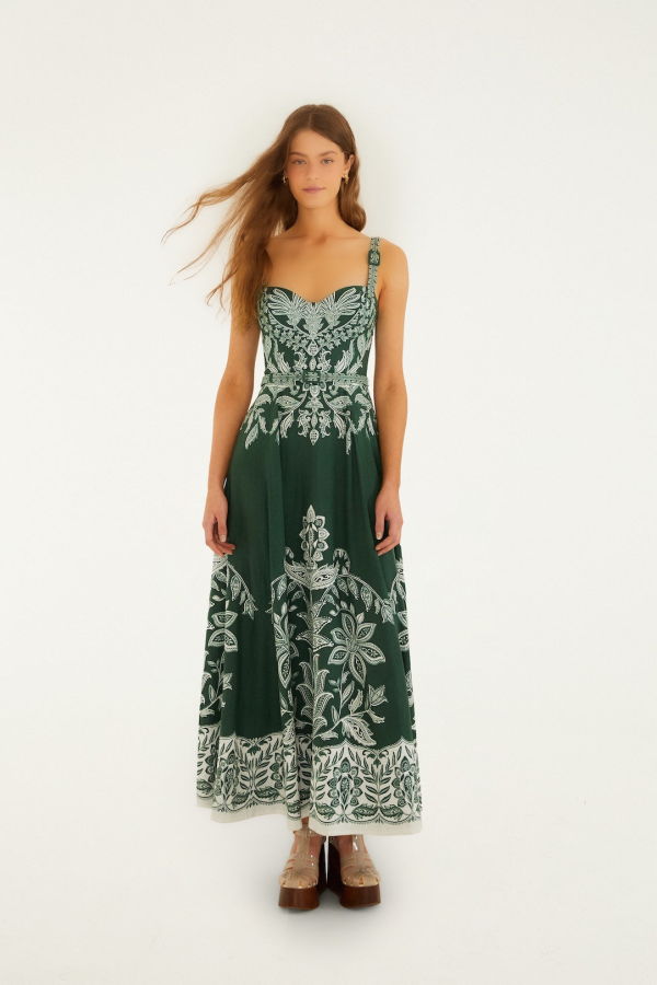 Farm Rio Miranda Maxi Dress - Miranda Dark Green