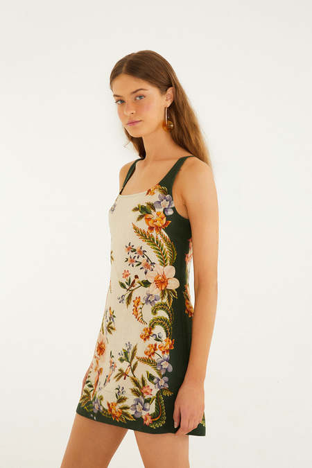 green emerald velvet dress Farm Rio Multicolor Toucan Tree Crochet Top