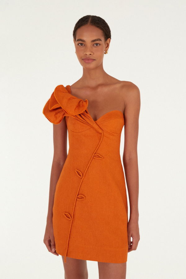 Farm Rio Orange Flower Mini Dress - Orange