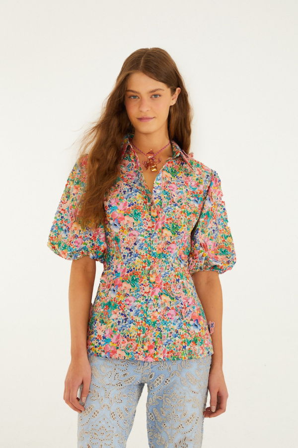 Farm Rio Peasant Floral Butterflies Blouse - Peasant Floral Off White