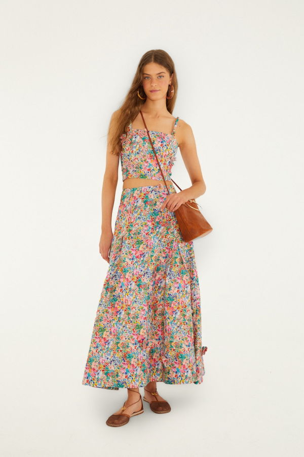 Farm Rio Peasant Floral Butterflies Maxi Skirt - Peasant Floral Off White