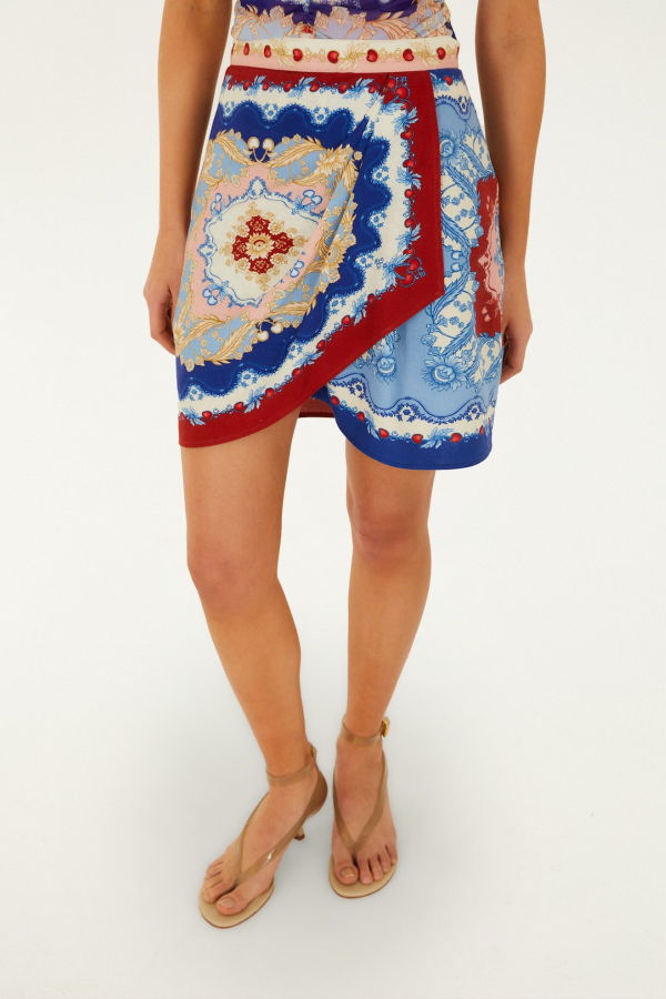 Farm Rio Royalty Scarf Mini Skirt - Mixed Cherry Royalty