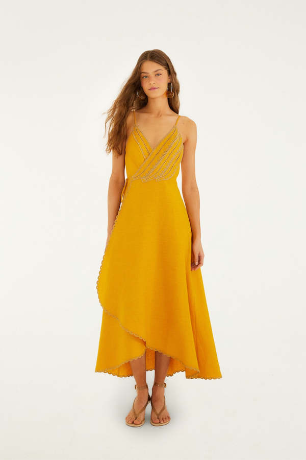 Farm Rio Yellow Bananas Maxi Wrap Dress - Yellow Farm Rio Yellow Bananas Maxi Wrap Dress - Yellow