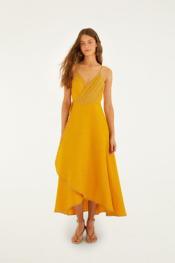Farm Rio Yellow Bananas Maxi Wrap Dress - Yellow