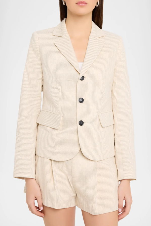 Frame Striped Smart Blazer - Ecru