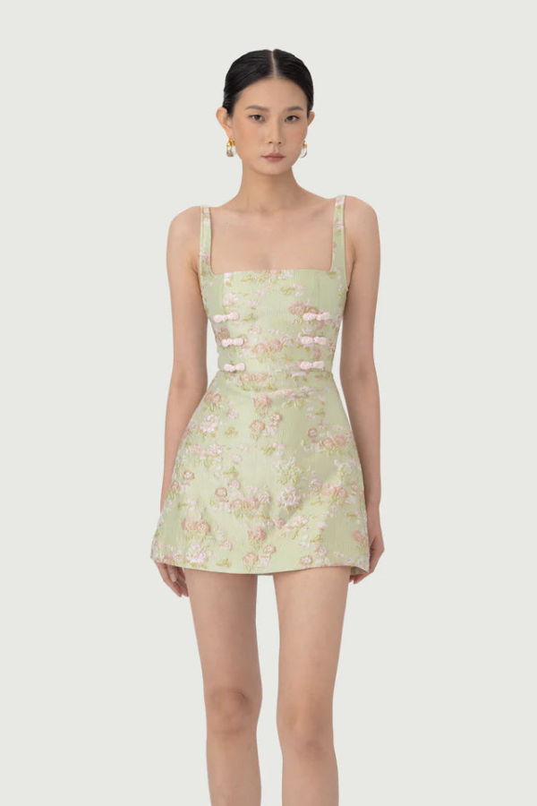 Sau Lee Antonia Brocade Dress - Pastel Pistachio