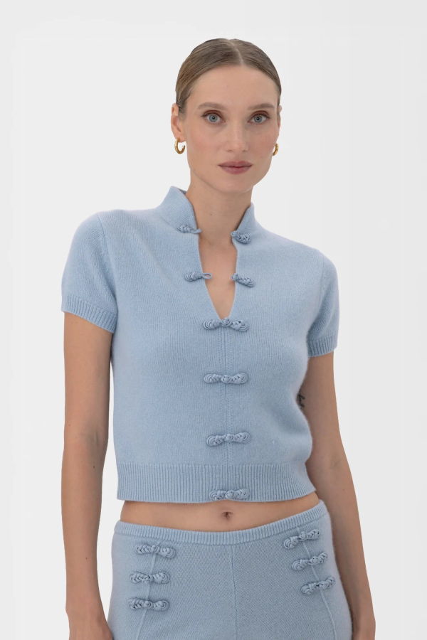 Sau Lee Aspen Cashmere Top Sweater - Blue Ash