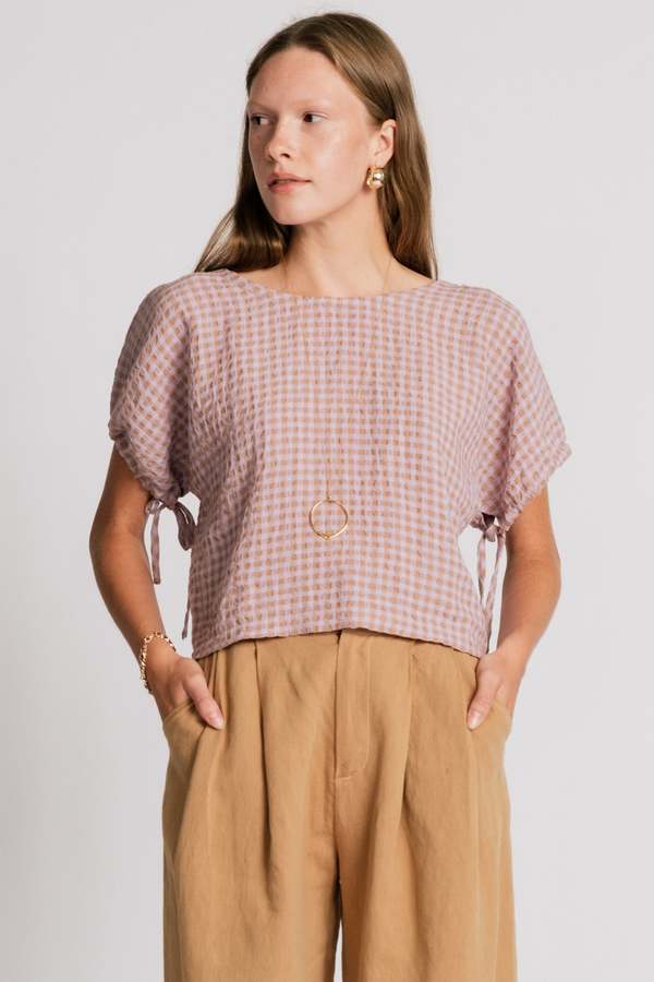 Allison Wonderland Swift Blouse - Mauve Gingham