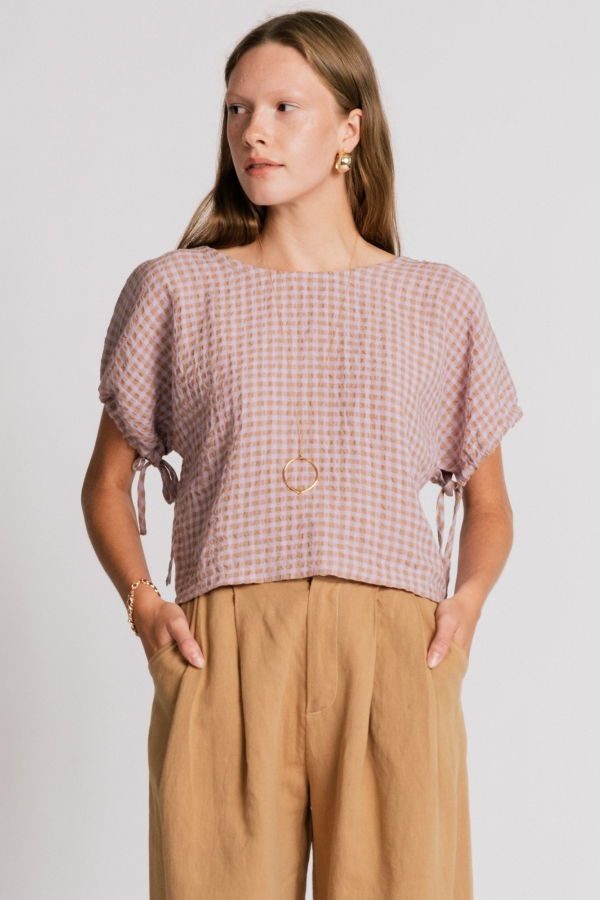 Allison Wonderland Swift Blouse - Mauve Gingham