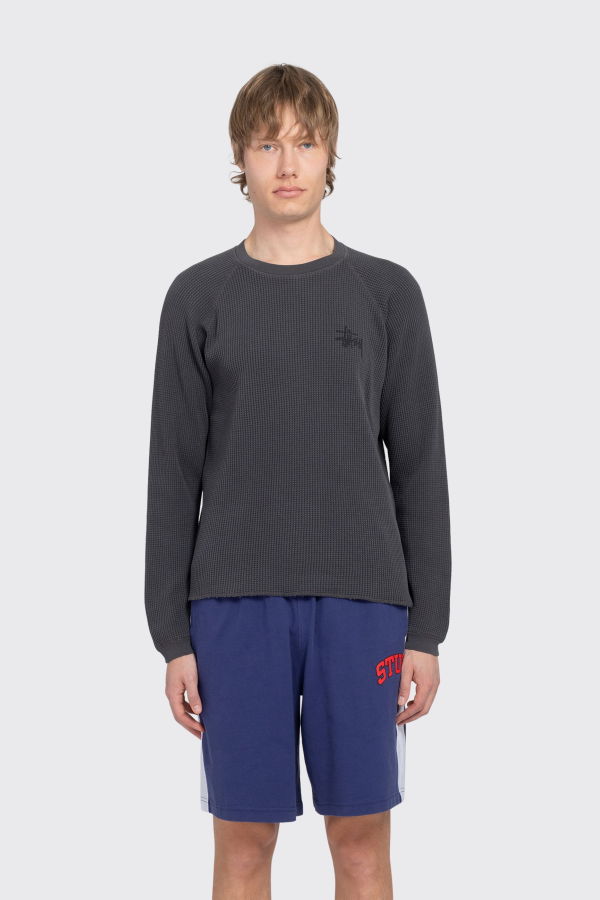 Stussy Raglan Thermal Basic Stock Top - Washed Black