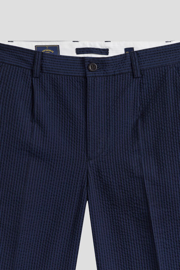 Portuguese Flannel Atlantico Seersucker Trouser - Navy