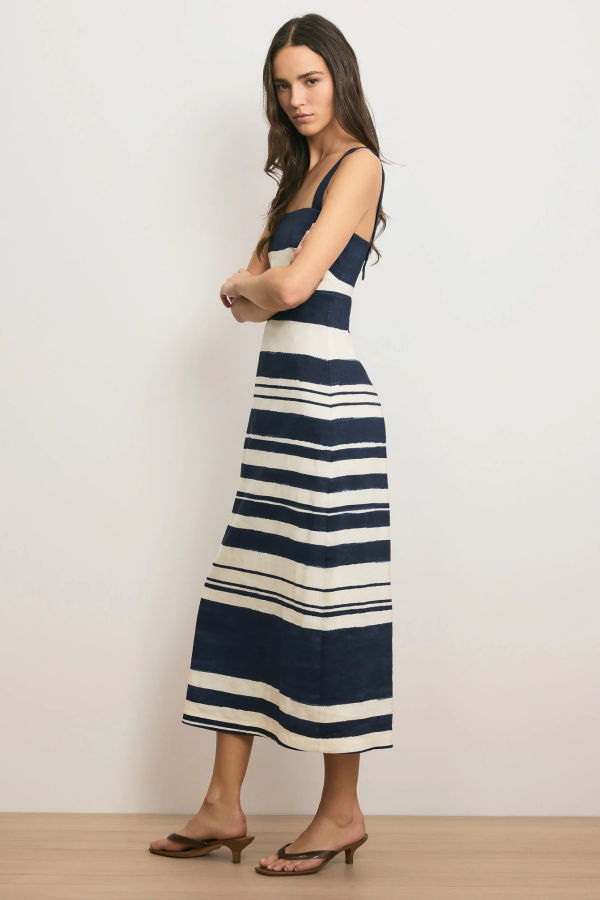 Veronica Beard Ella Striped Linen Midi Dress