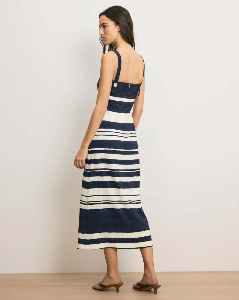 Veronica Beard Ella Striped Linen Midi Dress