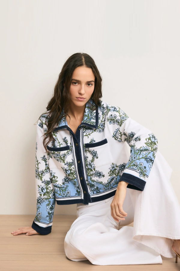 Veronica Beard Novelle Terry Button-Down Cardigan Shirt