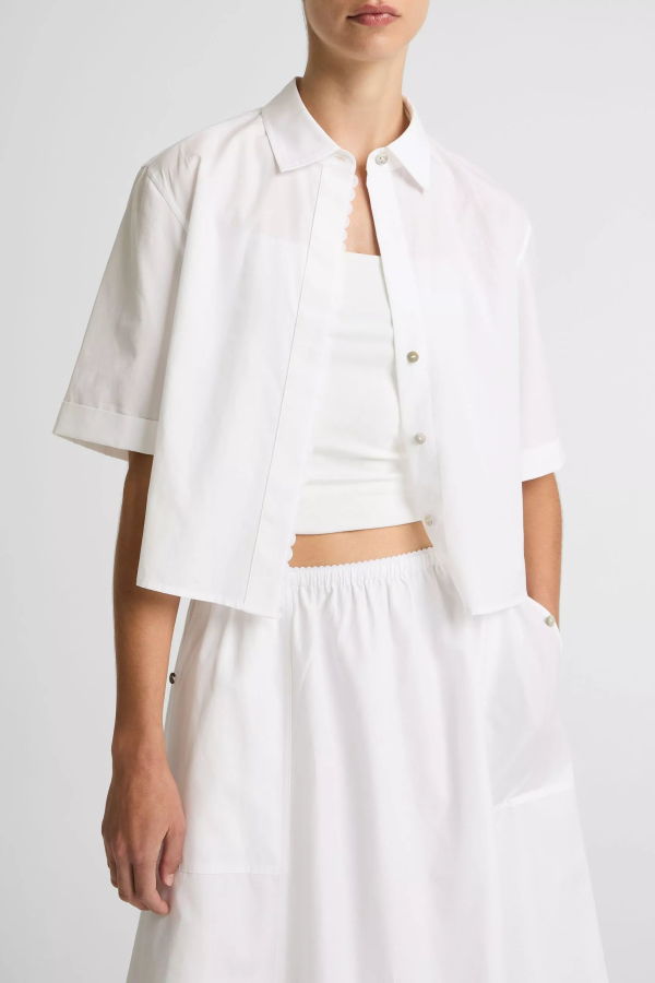 VINCE Scallop-Detail Cotton Button-Front Shirt