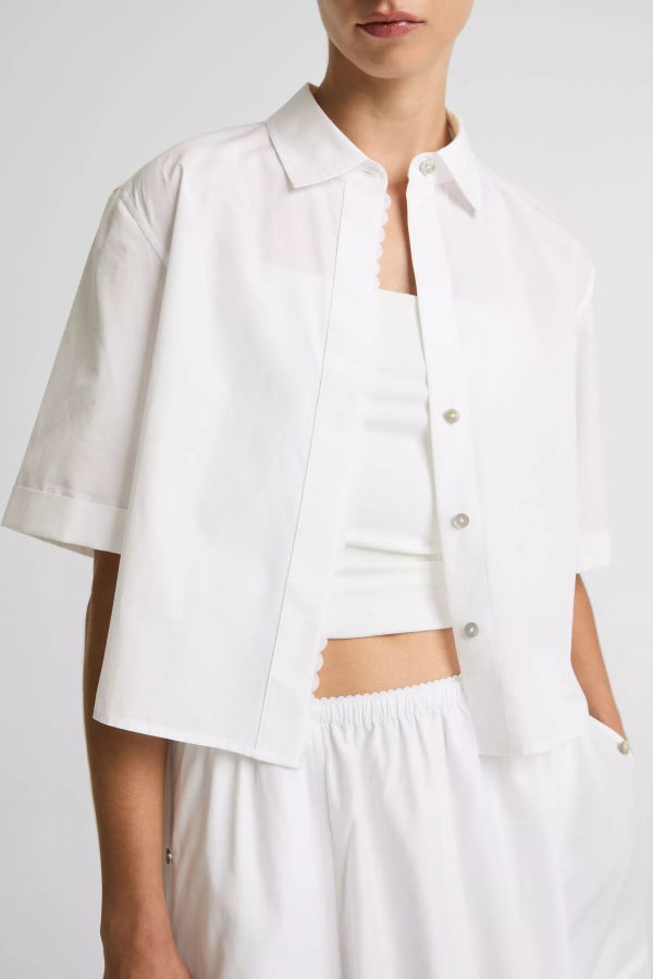 VINCE Scallop-Detail Cotton Button-Front Shirt
