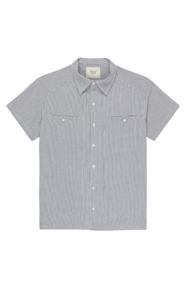 MONADIC Riviera Seersucker Shirt - Blue & White Stripe