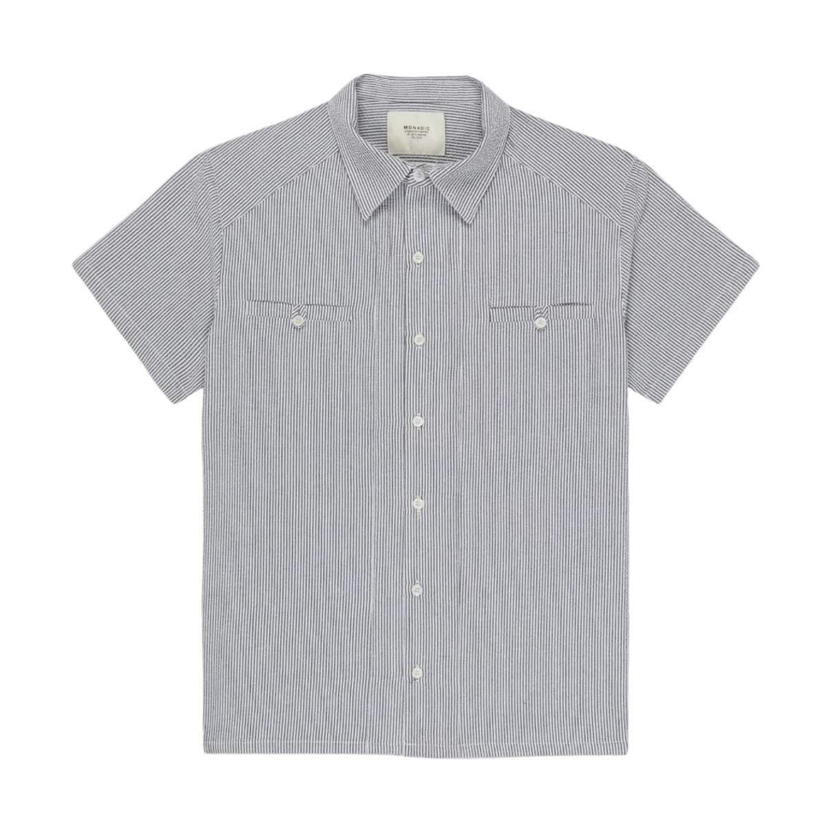 MONADIC Riviera Seersucker Shirt - Blue & White Stripe - Image 1 of 2