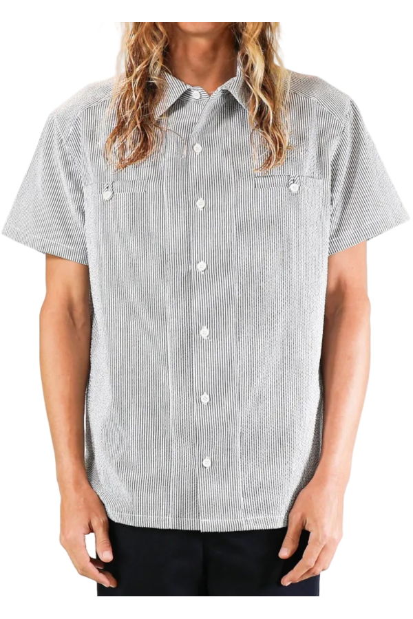 MONADIC Riviera Seersucker Shirt - Blue & White Stripe