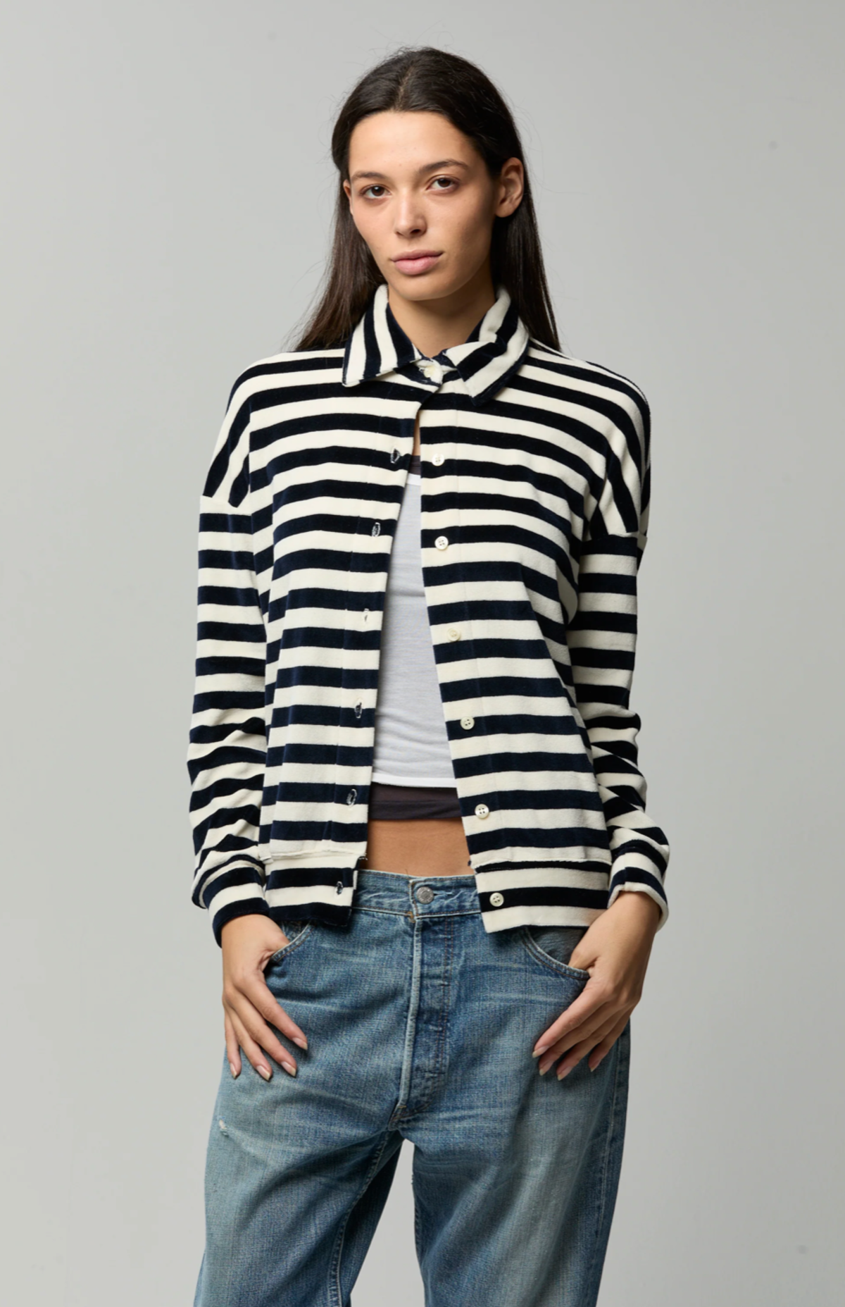 Asher Azalea Teri Cardigan - Striped - Image 1 of 4