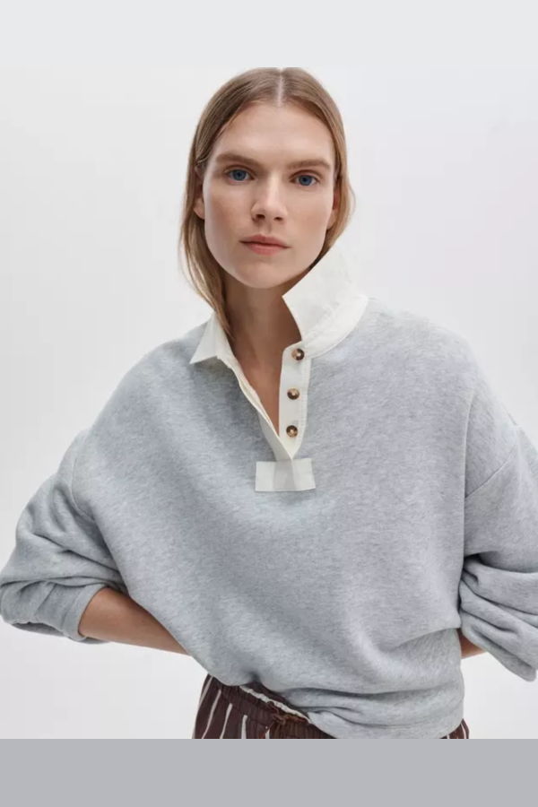 Rag & Bone Vintage Terry Oversized Polo Sweatshirt - Heather Grey