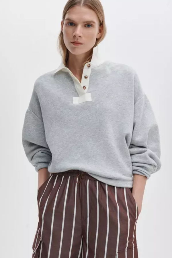 Rag & Bone Vintage Terry Oversized Polo Sweatshirt - Heather Grey
