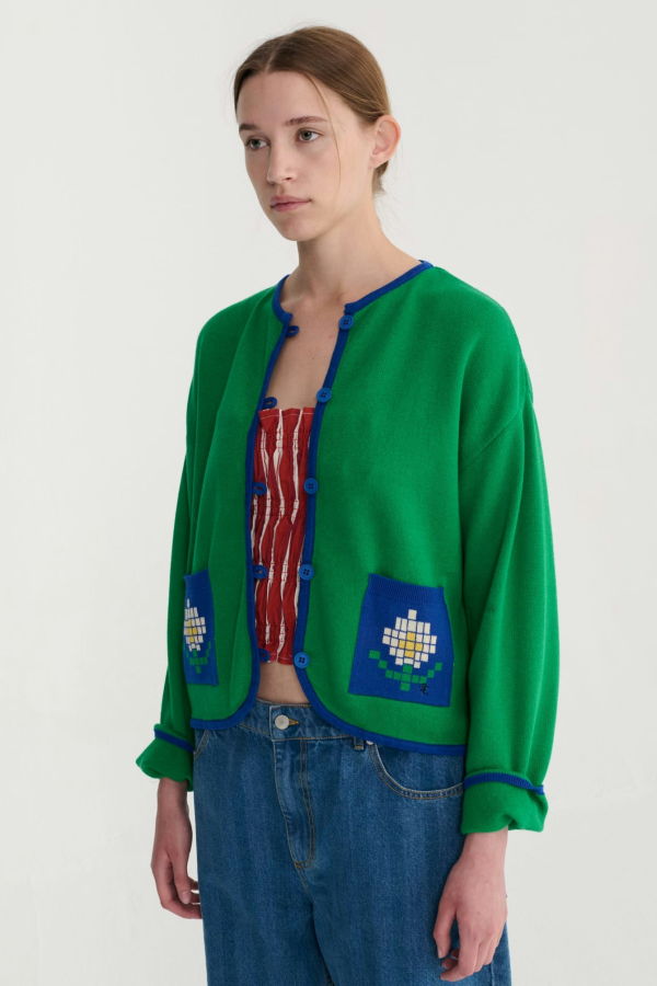 Bobo Choses Pixel Daisy Fine Cotton Cardigan