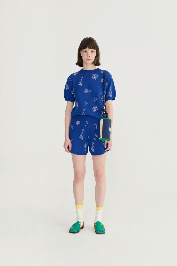 Bobo Choses Summer Trip Jacquard Knitted Shorts - Cobalt