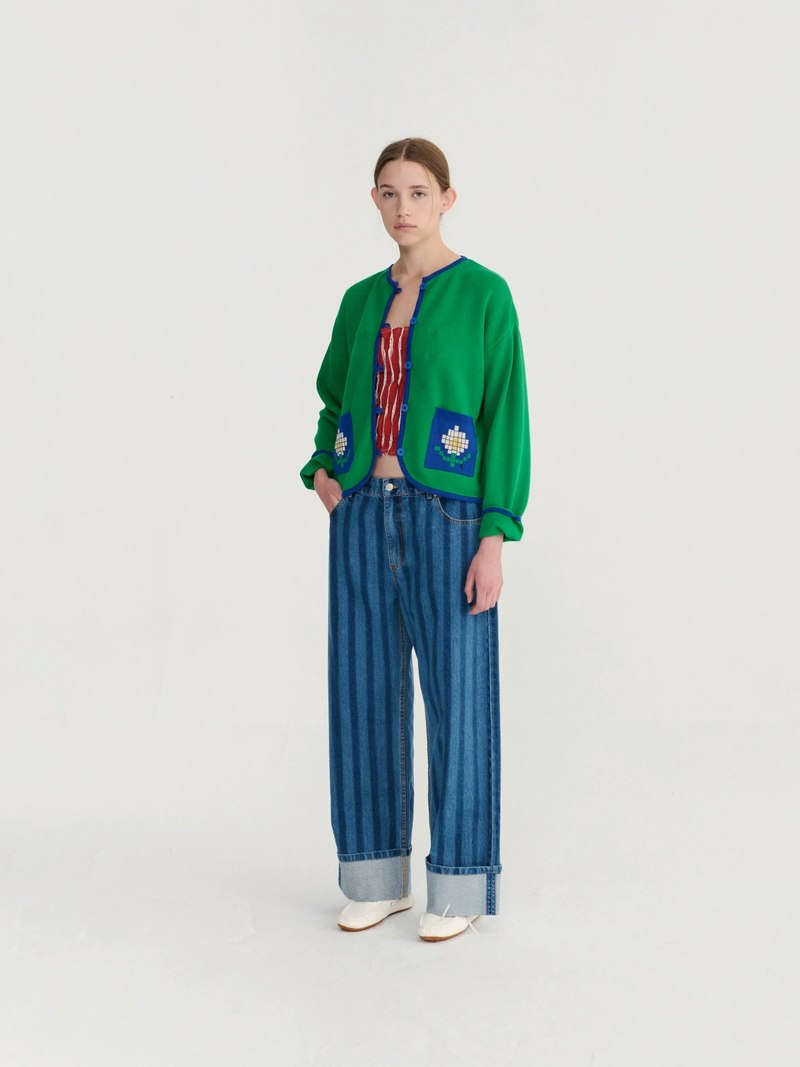 Bobo Choses Striped Wideleg Denim Pants - Blue