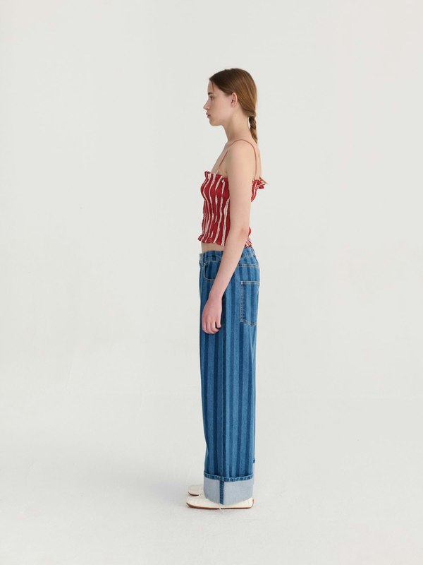 Bobo Choses Striped Wideleg Denim Pants - Blue