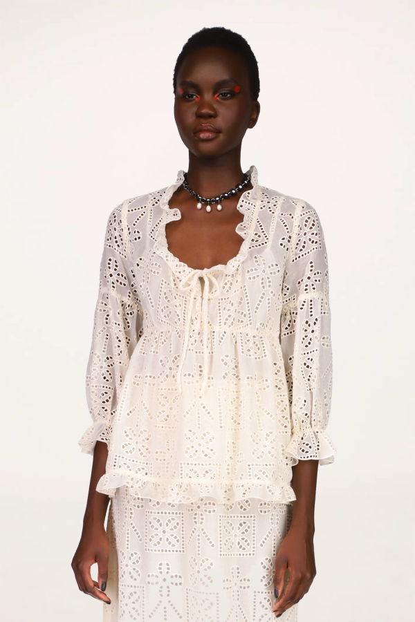 Anna Sui Aesthetic Eyelet Top - Cream