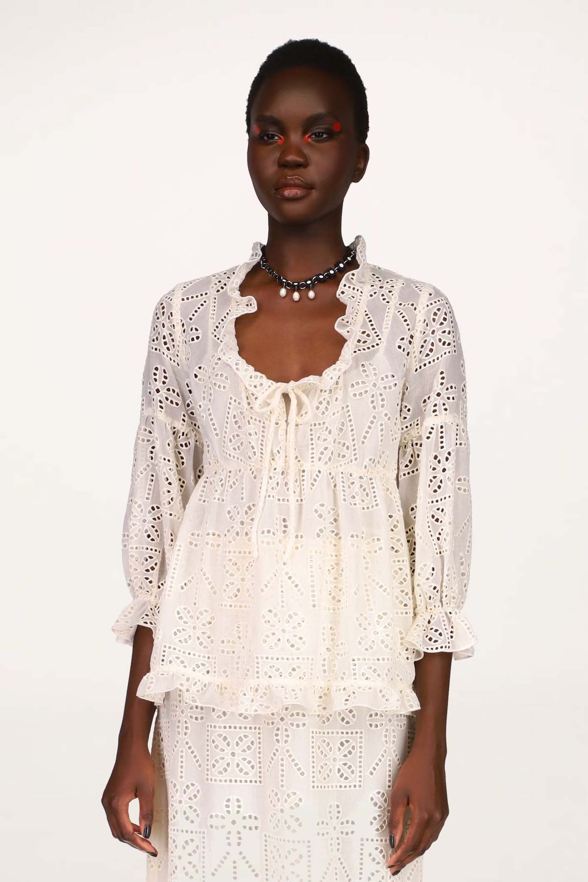 Anna Sui Aesthetic Eyelet Top - Cream - Image 1 of 3