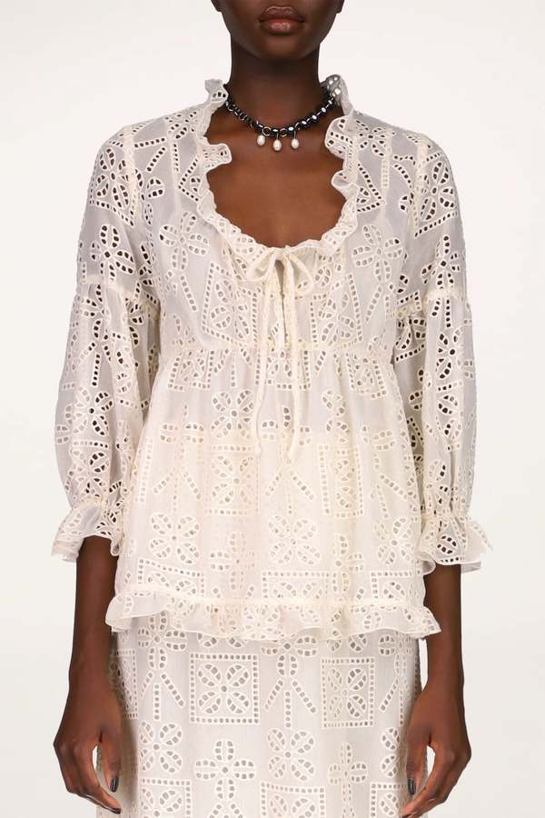 Anna Sui Aesthetic Eyelet Top - Cream