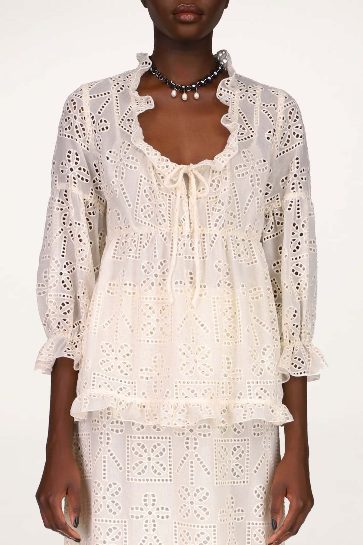 Anna Sui Aesthetic Eyelet Top - Cream - Image 3 of 3