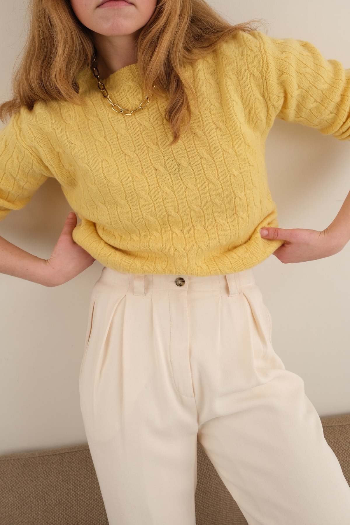 Hermine Vintage 90s Lemon Polo Ralph Lauren Lambswool Cable Knit Sweater - Yellow - Image 5 of 5