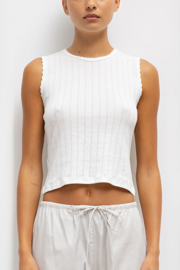 Leset Pointelle Sleeveless Crew Top