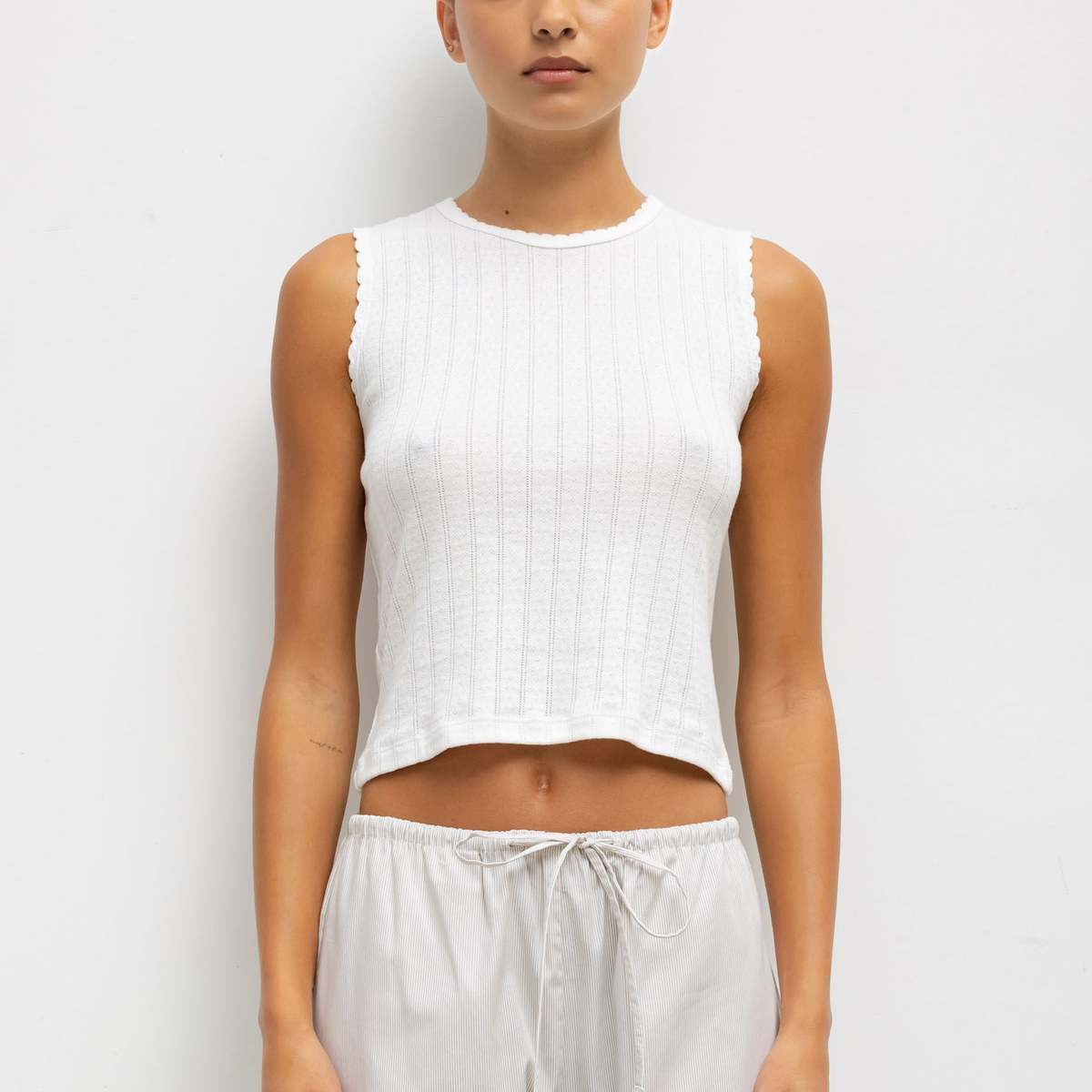 Leset Pointelle Sleeveless Crew Top - Image 1 of 4