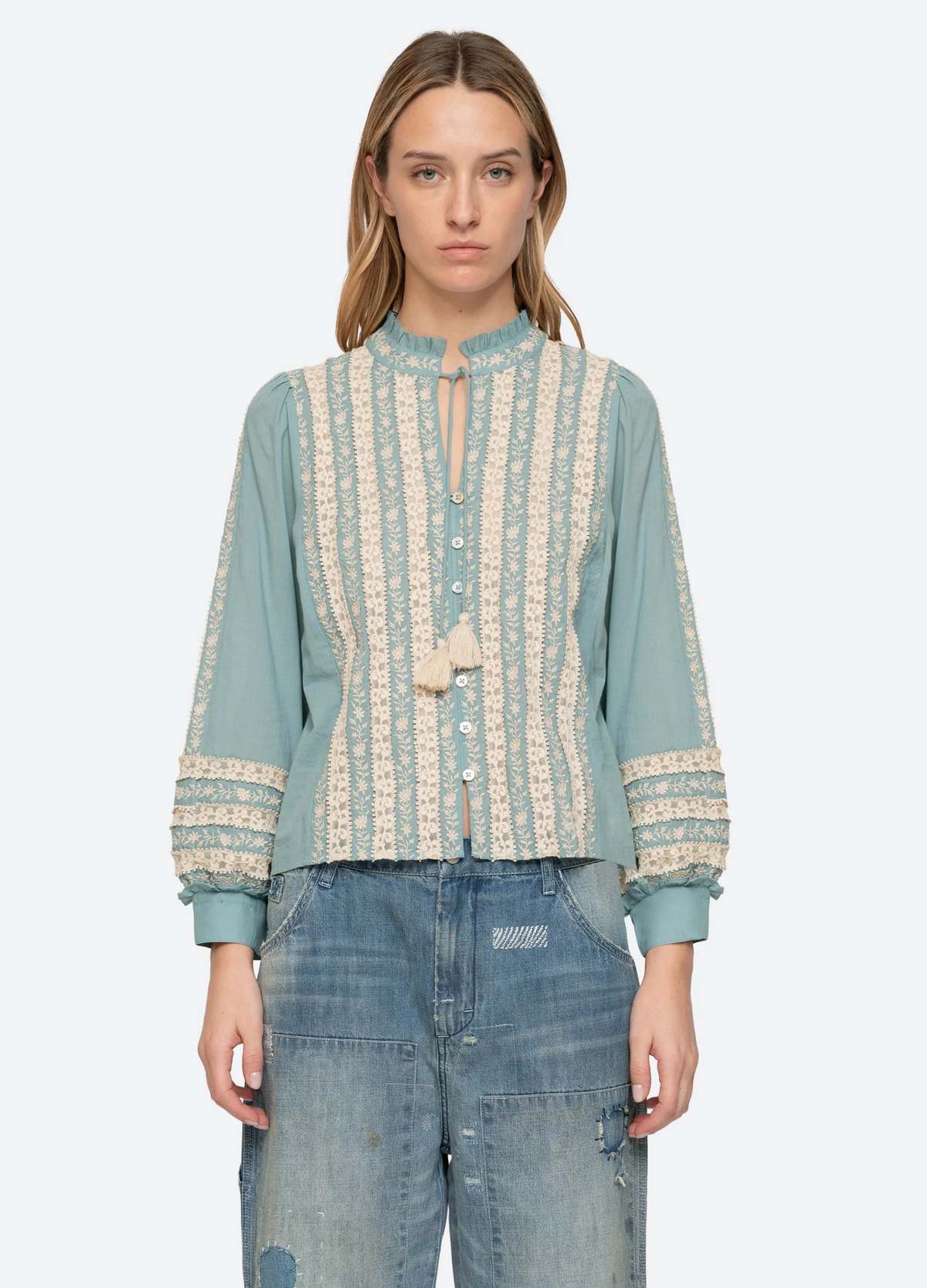 Sea NY Kirsten Long Sleeve Top - Sky - Image 1 of 2
