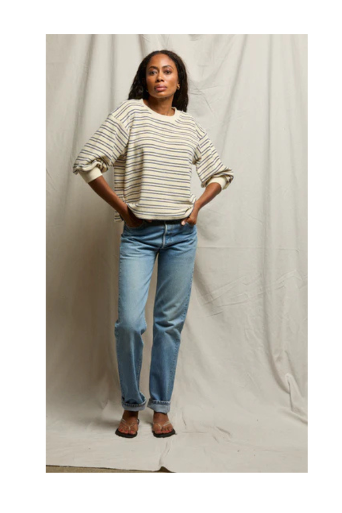 Perfect White Tee Roxy Stripe Loop Terry Sweatshirt - Image 1 of 2