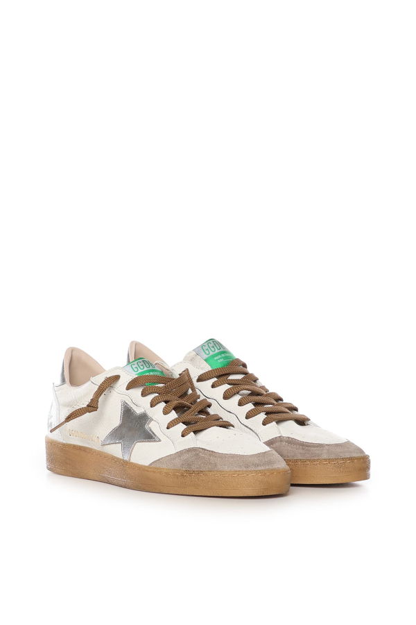 Golden Goose Ball Star Leather Sneakers - White/Beige/Silver