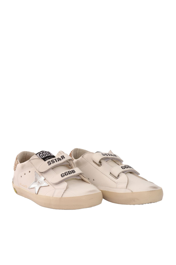 KIDS Golden Goose Old School Leather Upper Laminated Star Glitter Heel Suede Spur Shoes - White