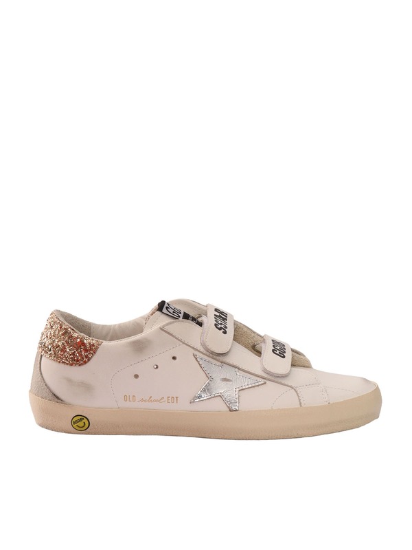 KIDS Golden Goose Old School Leather Upper Laminated Star Glitter Heel Suede Spur Shoes - White KIDS Golden Goose Old School Leather Upper Laminated Star Glitter Heel Suede Spur Shoes - White