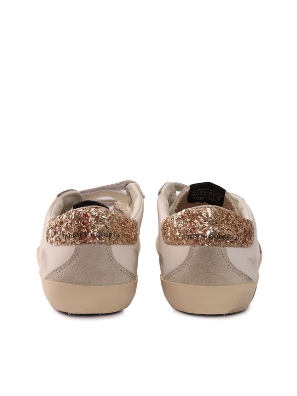 KIDS Golden Goose Old School Leather Upper Laminated Star Glitter Heel Suede Spur Shoes - White