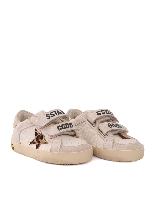 KIDS Golden Goose Old School Nappa And Leather Upper Horsy Star Suede Heel Shoes - White