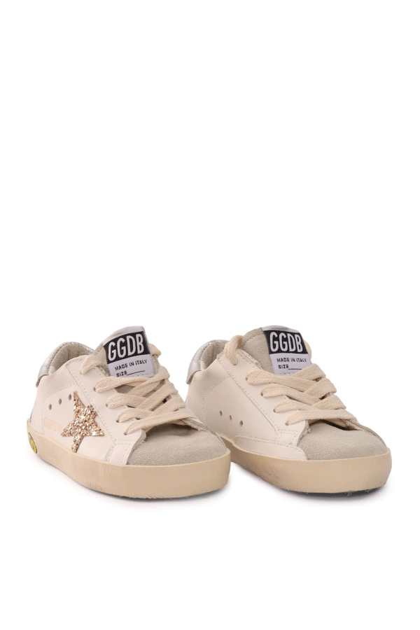 KIDS Golden Goose Super Star Leather Upper Suede Toe And Spur Glitter Star Laminated Heel Shoes - White
