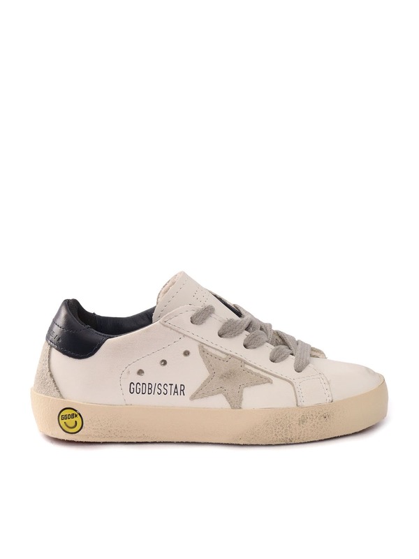 KIDS Golden Goose Super-Star Leather Upper and Heel Suede Star and Spur Shoes - White KIDS Golden Goose Super-Star Leather Upper and Heel Suede Star and Spur Shoes - White
