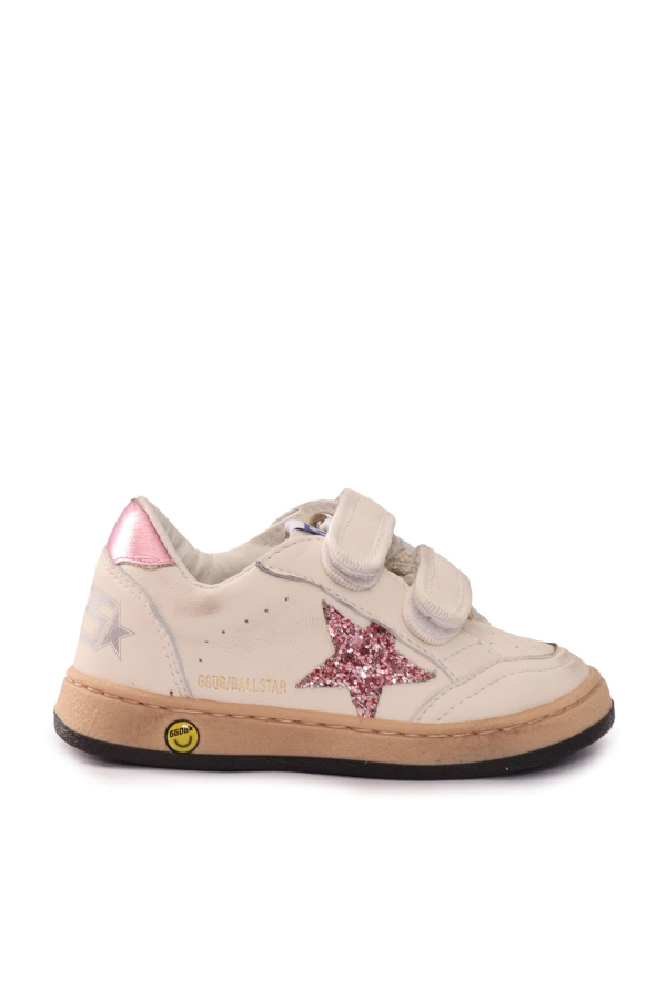 KIDS Golden Goose Ballstar Strap Nappa Upper Glitter Star Laminated Heel Shoes - White