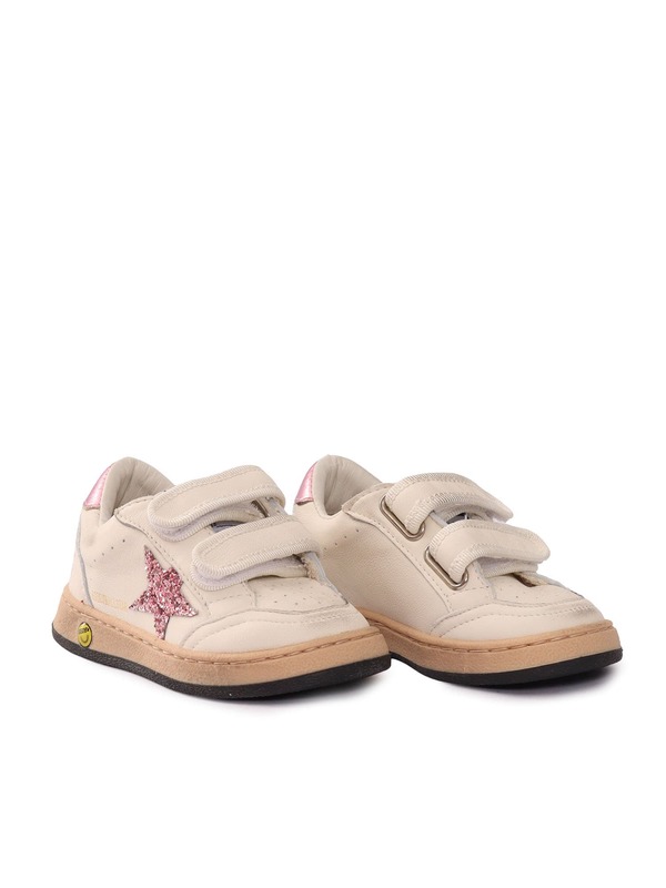 KIDS Golden Goose Ballstar Strap Nappa Upper Glitter Star Laminated Heel Shoes - White