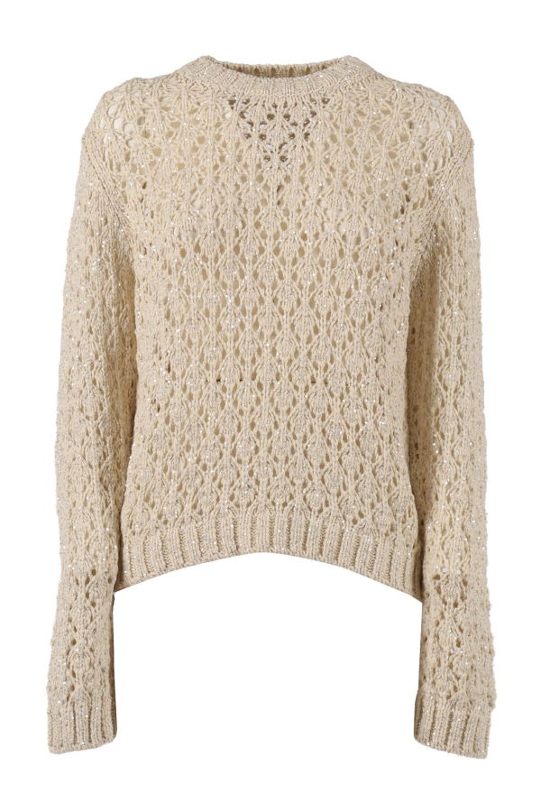Fabiana Filippi Sequin Diamond Stitch Crew Neck Sweater - Beige