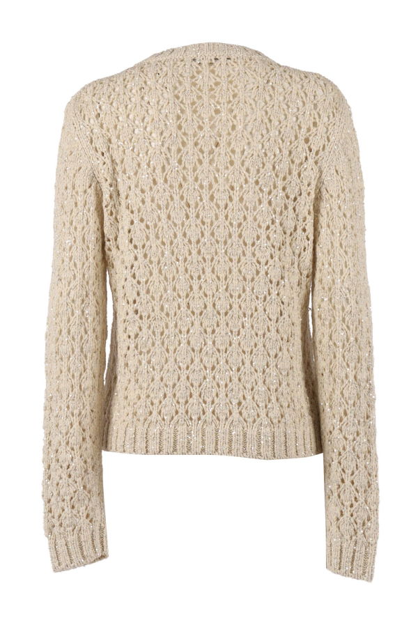Fabiana Filippi Sequin Diamond Stitch Crew Neck Sweater - Beige